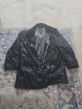 XXL DiBello Collezione Men's Black Leather Coat with Fur Collar